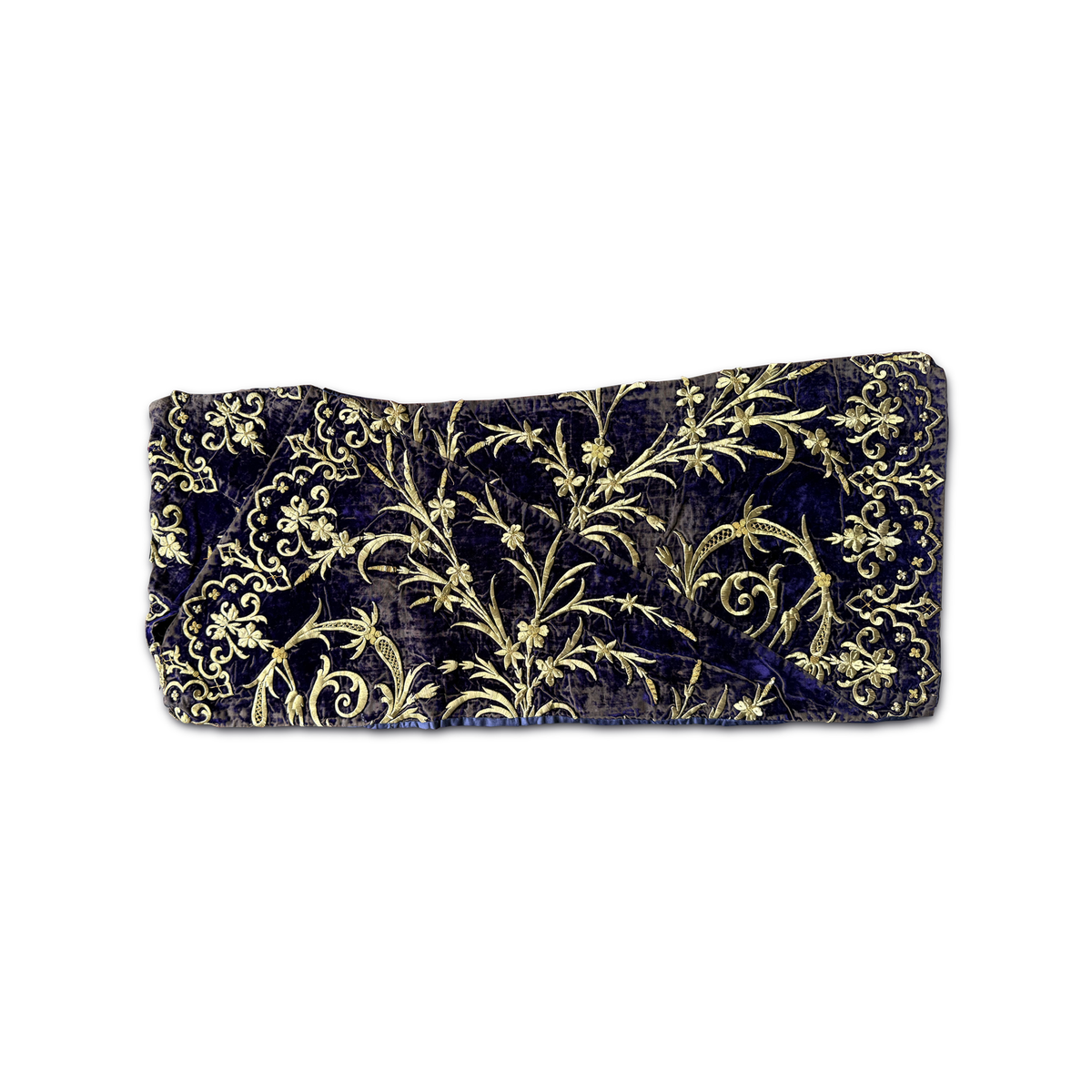 Ottoman dival embroidery, gilt metal thread on velvet, late 19th century.