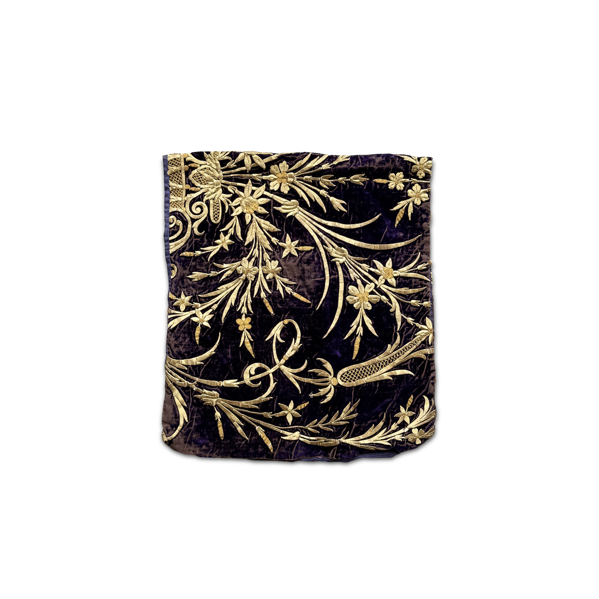 Ottoman dival embroidery, gilt metal thread on velvet, late 19th century.