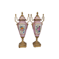 Pair of French Sèvres Style Pink Porcelain & Gilt Metal Covered Urns  Late 19th Century