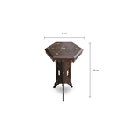 Hand Carved Hexagonal Wooden Side Table with Decorative Inlay