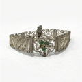Vintage Silver Filigree Bracelet with Emerald Cabochons