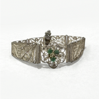 Vintage Silver Filigree Bracelet with Emerald Cabochons