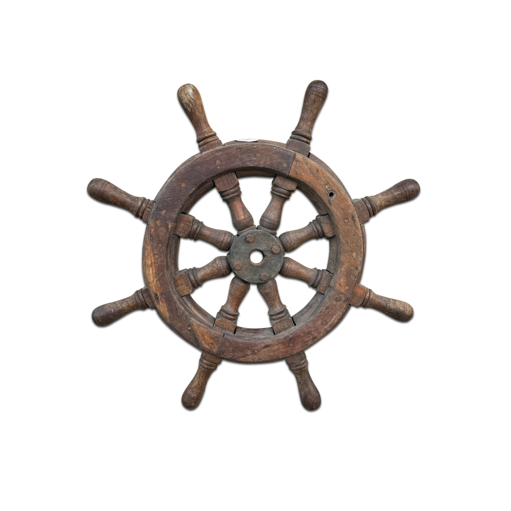 Wooden Ship’s Wheel with Brass Fittings