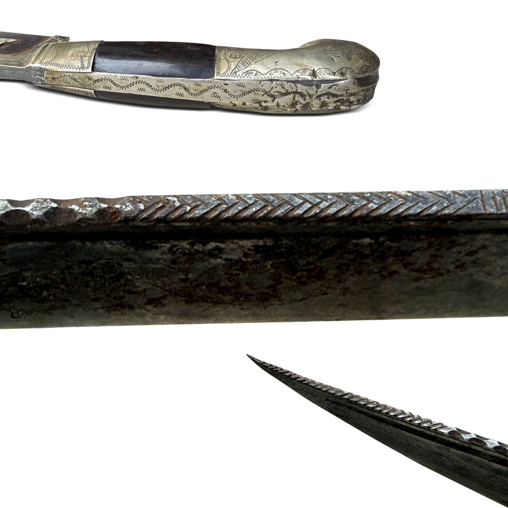 Antique Levantine Ottoman Period Knife with French Inscribed Blade & Scabbard, c. 1880–1920