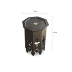 Syrian octagonal walnut side table with dimensions — 32 cm wide, 42 cm tall