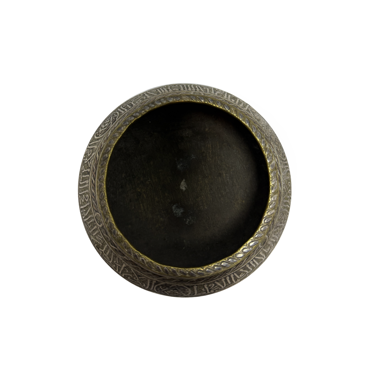 Mamluk Brass Bowl with Silver Inlay and Arabic Calligraphy