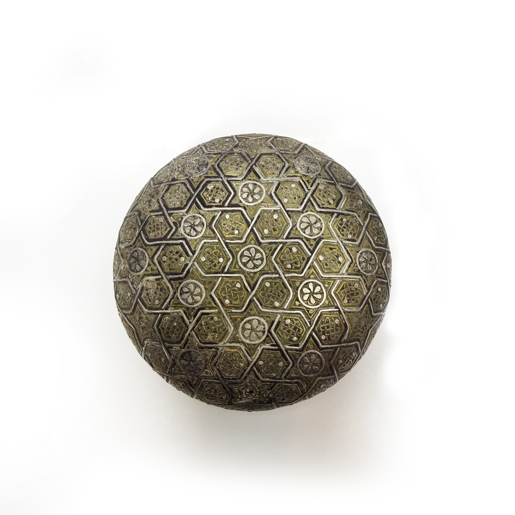 Mamluk Brass Bowl with Silver Inlay and Arabic Calligraphy
