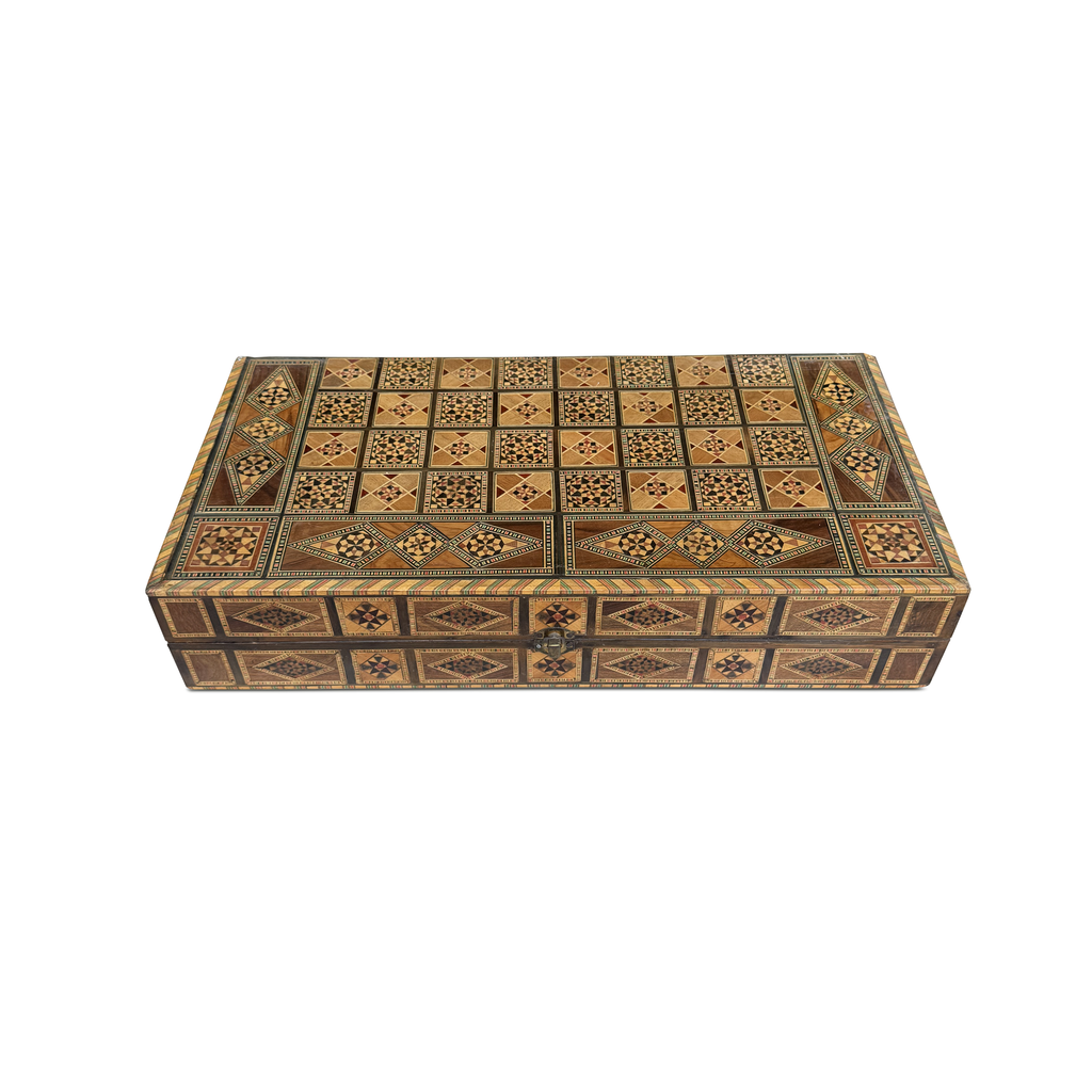 Vintage Syrian Handmade Marquetry Backgammon & Chess Board with Mother of Pearl Inlay
