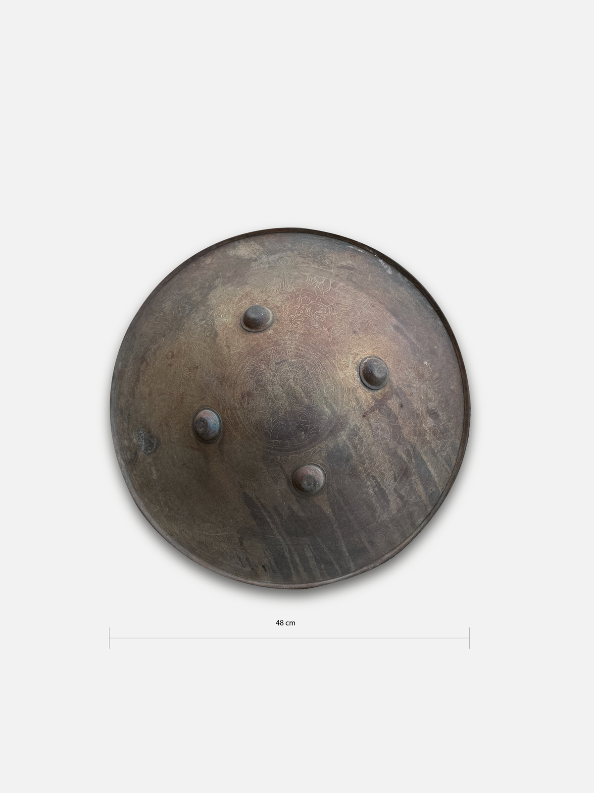 Antique Engraved Steel Dhal / Sipar Shield with Four Bosses. 48 cm