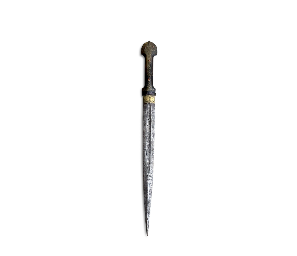 Antique Tunisian Bizerte Bichaq with Engraved Pierced Blade, Horn, & Brass Circa 1880–1910