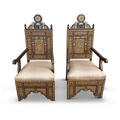 Vintage Syrian Damascene Armchairs with Mother of Pearl Inlay & Intricate Wood Marquetry