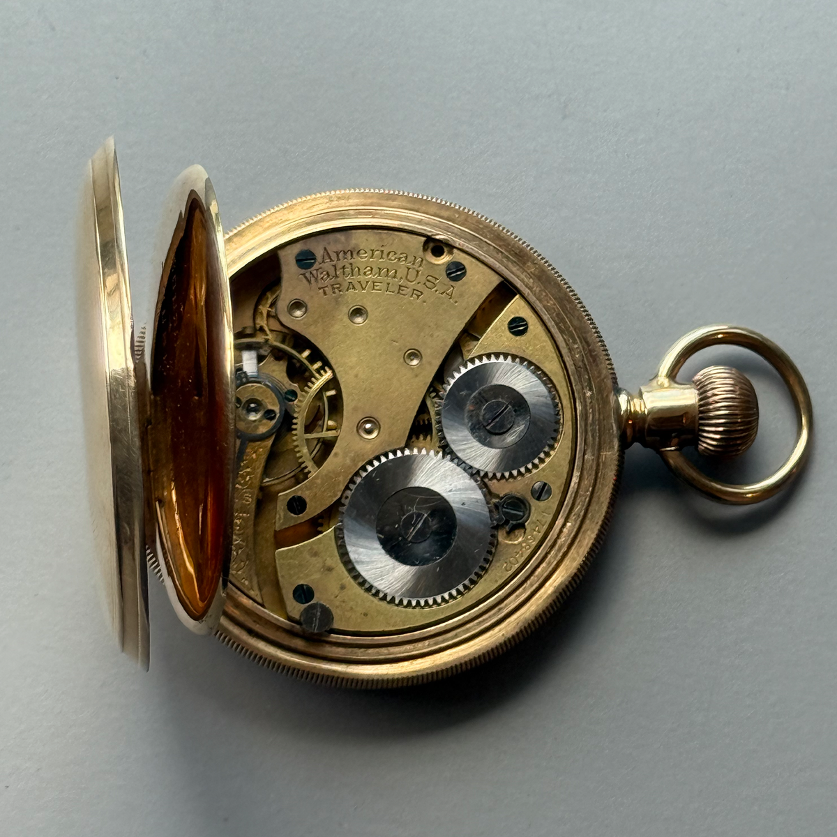 Antique Waltham Traveler 14K Gold Hunter Pocket Watch c.1910s