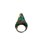 Antique Central Asian conical ring with turquoise inlay, front view