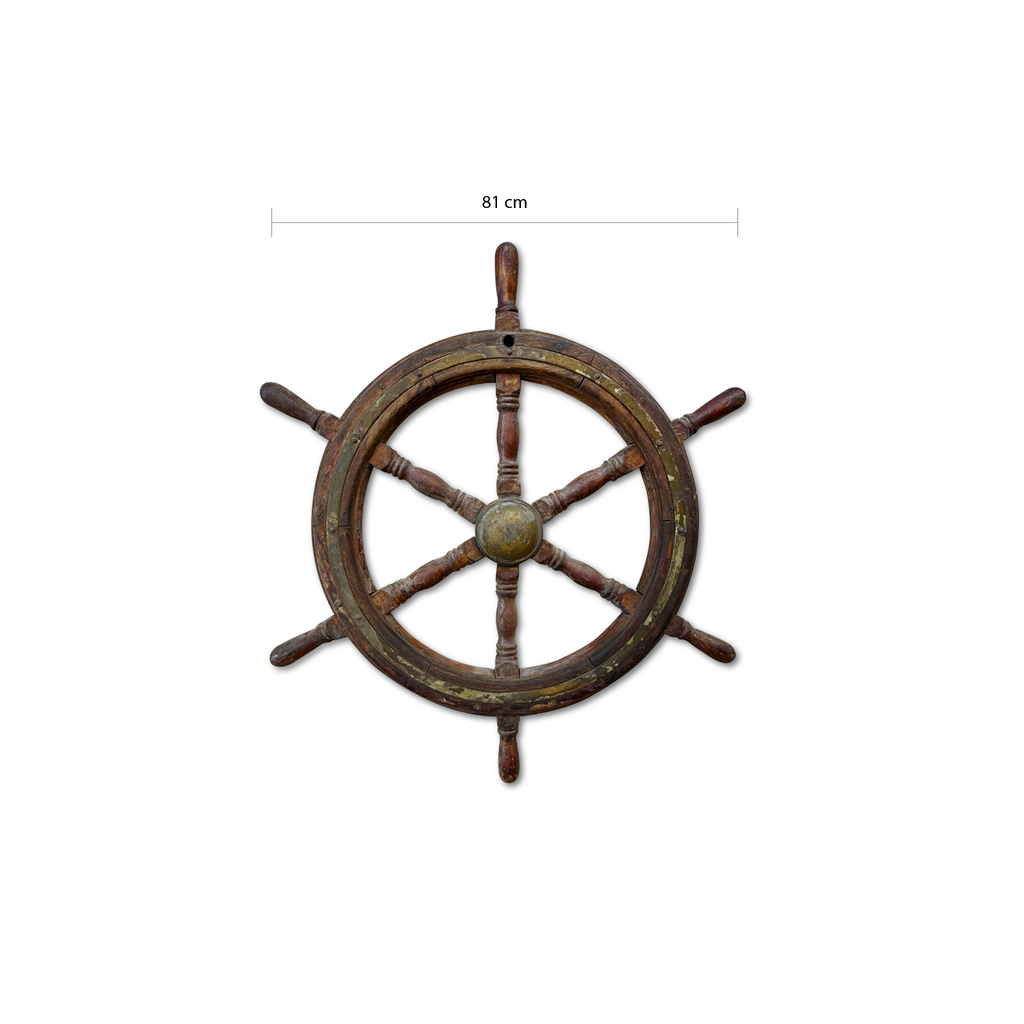 Large Wooden Ship’s Wheel with Brass Fittings