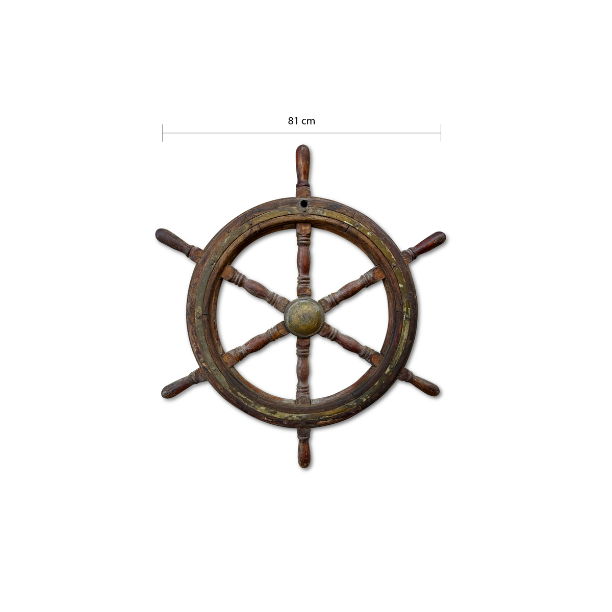 Large Wooden Ship’s Wheel with Brass Fittings