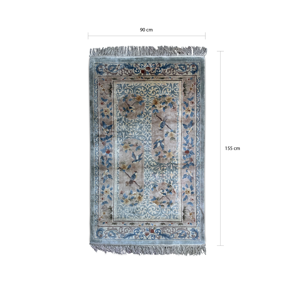 Vintage Tianjin Handmade Silk Carpet  Birds & Flowers, China