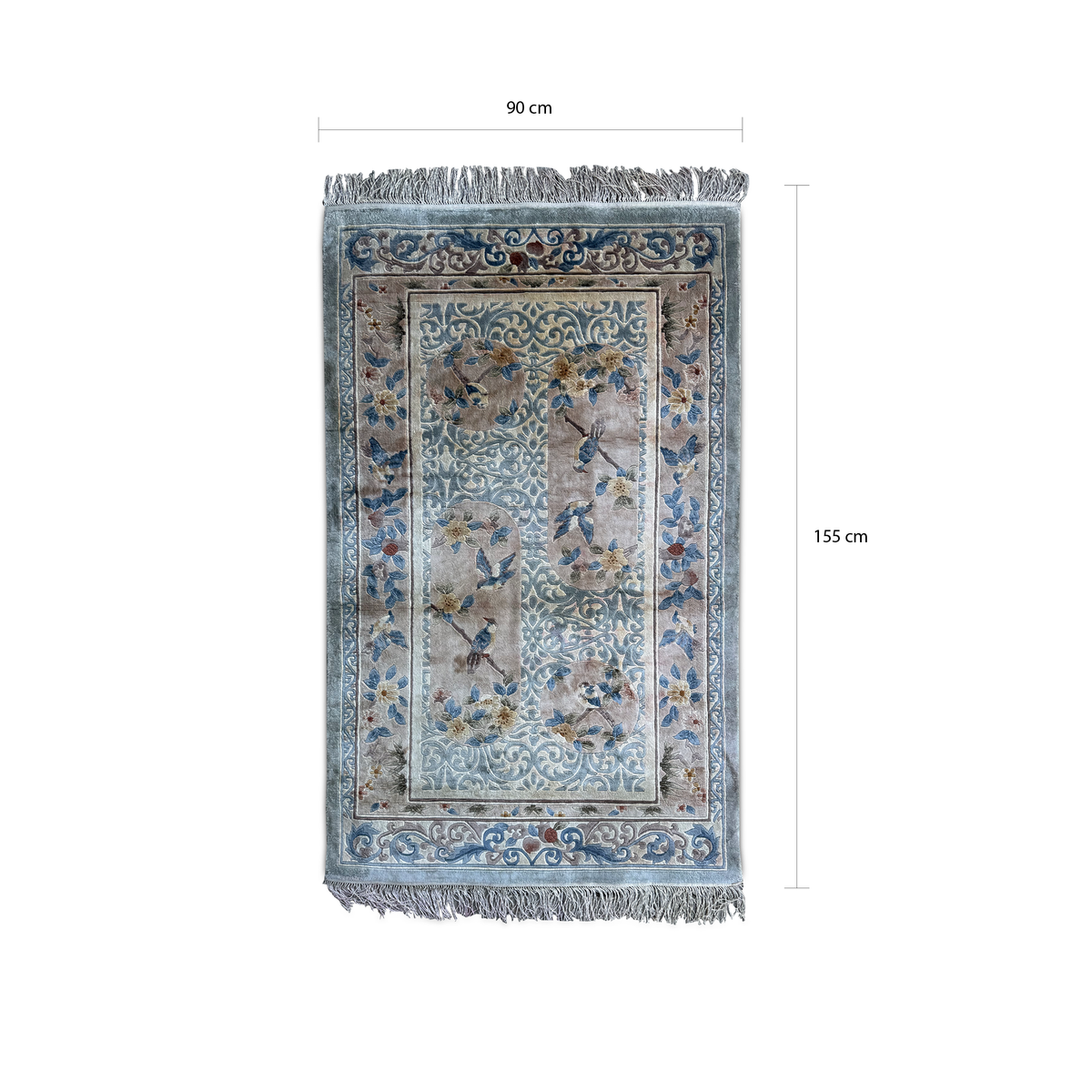 Vintage Tianjin Handmade Silk Carpet  Birds & Flowers, China
