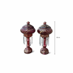 Pair of Vintage Cranberry Red Glass Lidded Urns with Crystal Drops