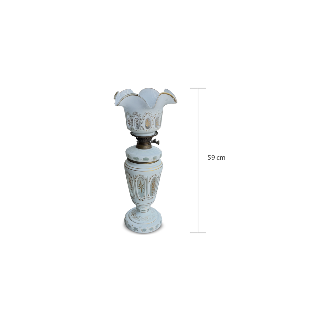 Pair of Antique Opaline Glass Oil Lamps