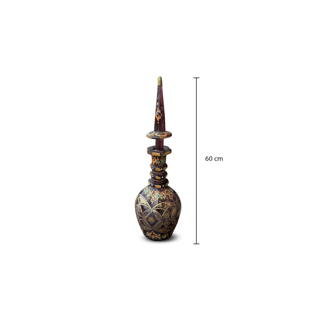 Decorative Amethyst Glass Decanter with Hand Painted Enamel, Gilt & Cut Star Decoration