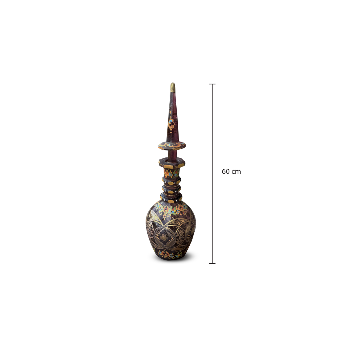 Decorative Amethyst Glass Decanter with Hand Painted Enamel, Gilt & Cut Star Decoration