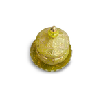 Antique Bohemian Uranium Glass Covered Bonbon Jar with Underplate