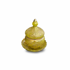 Antique Bohemian Uranium Glass Covered Bonbon Jar with Underplate